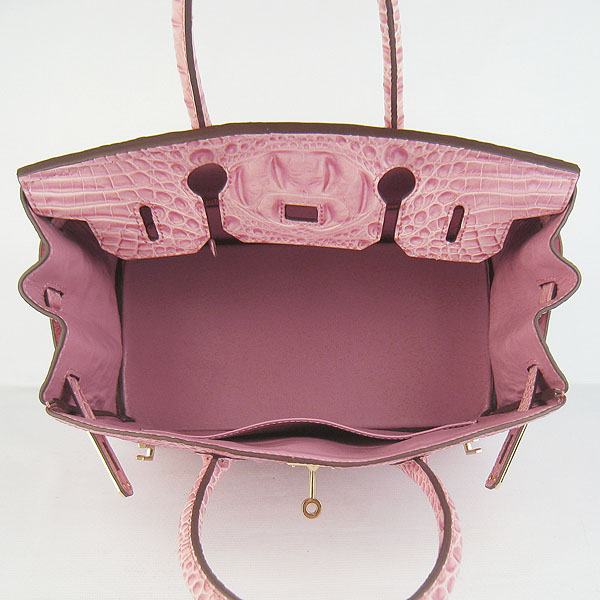 Replica Hermes Birkin 30CM Crocodile Head Veins Bag Pink 6088 On Sale - Click Image to Close